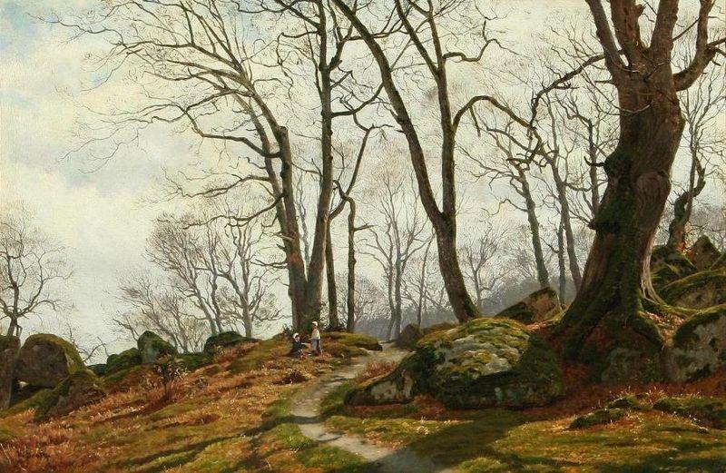 Vilhelm Groth To smapiger i skoven en efterarsdag France oil painting art